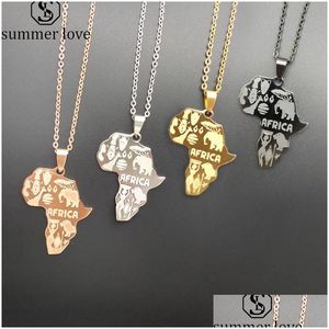 Pendant Necklaces 4 Colors Africa Map Necklace For Women Men Ethiopian Jewelry Fashion Stainless Steel Animal Hip Hop Gifts Drop Del Dhfss