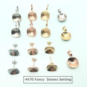 Polish Square Fancy Stone Earrings Bases Cushion 4470 12mm With French Hook Lever Back For Austrian Crystal Jewelry DIY Making