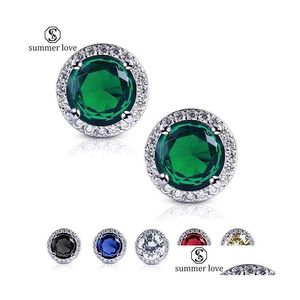 Stud Platinum Plated Cubic Zirconia Halo Shape Gemstone Round Earrings For Women Girls Fashion Jewelry Gift Your Girl Drop Delivery Dhdvu