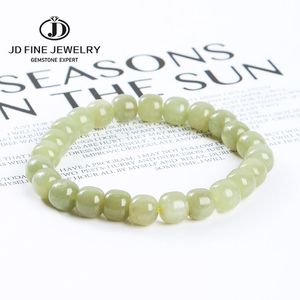 Bangle JD Natural Stone Chinese Hetian Green Jade Barrel Shape Armband Kvinnor Vintage Stretch Charm smycken Beaded Prayer Bangles