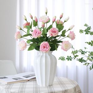 Dekorativa blommor 4st fuktgivande 2heads Eustoma Artificial Real Touch Decor Home Wedding Bouquet Party Table Flower Arrangement