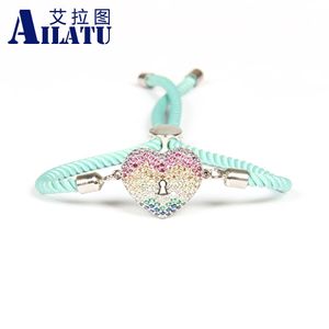 Bangle Ailatu Wholesale 10pcs/lot New Arrival Top Quality Multicolor Cz Love Heart Lace Up Bracelet Nice Valentine's Gift