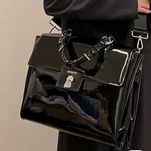 Briefcases Xiuya Trendy Female Briefcase Cool Patent Leather Shoulder Laptop Bag Women Large Capacity Messenger Bag Big Handbags 230520