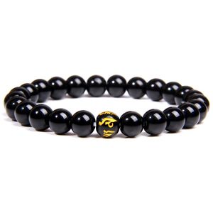 Armband Natural Stone Black Onyx Pärlor Armband med Sixcharacter True Word Charm Armband för kvinnor Män Buddhist Rosary Jewelry