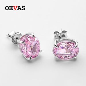 Stud OEVAS 100% 925 Sterling Silver 8*10mm Yellow Pink High Carbon Diamond Stud Earrings For Women Sparkling Party Fine Jewelry Gift