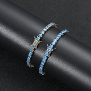 Armbänder Hip Hop Iced Out Meer blau Zirkon Tennis Armband 4mm 7 Zoll 8 Zoll Messing Armband Schmuck CZ Armband BB202