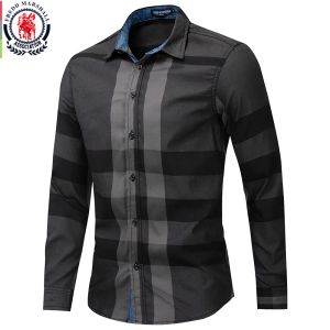 FREDD ZTP 2023 NOVA moda Camisa xadrez aleatória Homens de manga longa Camisas de negócios casuais Tops 100 Cotton Chemise