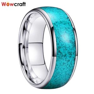 リング4mm 6mm 8mm Mens Womens Tungsten Trendy Rings Turquoise Inlay Weddingbands Polished Shiny Domed Comfort Fit Size 415