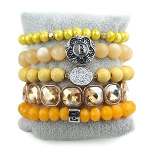 Armbänder RH Fashion Boho Schmuck Brief Set 5pc Gelb Stapel Armband Sets Für Frauen Böhmischen Schmuck Geschenk Für Freunde Geburtstag