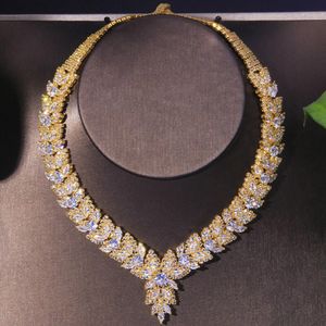 Necklaces Luxury Marquise Cubic Zircon Necklace Leaf Choker Jewelry for Women Gold Crystal Indian Bridal Necklace Wedding Party Jewellery