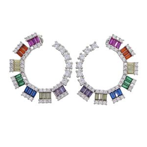 Huggie Front Back Rainbow CZ Circle Hoop Huggie Earring for Women Gold Filled Colorful 2020 Spring Design Bling Jewelry Earring