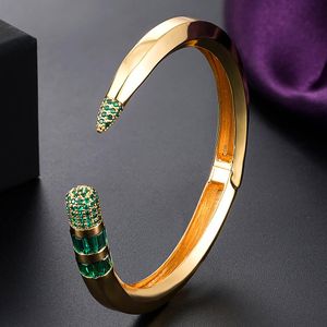 Bangles Zlxgirl Trendy Pencil Designs Bangle Cuff para Mulheres Casamento Verde Cubic Zircon Cristal CZ Dubai Gold Color Party Pulseira Bijoux