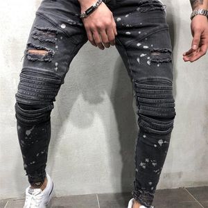 Herrbyxor kompression leggings mode kausal ficka blixtlås smal passande fast färg lång jean sport män fitness