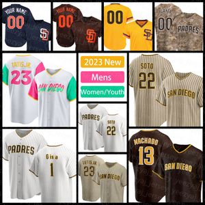 Męskie Padres Nowe 23 Fernando Tatis Jr San Baseball Jersey 22 Juan Soto 13 Manny Machado Josh Hadgo Xander Bogaerts 2023 Robert Suarez Yu Darvish Azocar