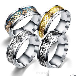 Anéis Trendy Aço inoxidável Dragon Ring Ring 8mm de 8mm de fibra de carbono de carbono design de animais preto para homens amantes casal moda jewe dhreu