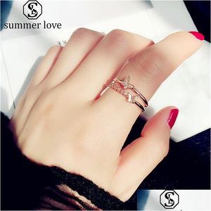 Pierścienie zespołowe z cyrkon motyl dla kobiet biżuteria moda otwarta regulowana pierścień palca różowe złoto sier romantyczne akcesoria ślubne upuść de dhyxn