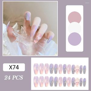 False Nails Ballerina French Press On Nail Purple Pink Butterfly Decor Manicure Set för Daily Office Rutinuppgifter Teea889