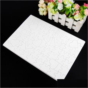 Craft Tools Sublimation Blank Party Favor Jigsaw Puzzle A4 Love Pearl Light White Print Cardboard Heart Shaped Children Adt Intellig Dhexi