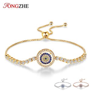 Bangles Tongzhe Charm Bead Armband 2018 Fashion 925 Sterling Silver Round Blue Evil Eye CZ Tennis Armband för kvinnor Rose Gold Jewelry