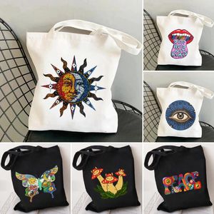 الأكياس المسائية ملونة Trippy Art Women Canvas Canvper Cotton Tote Bag Bag Bag Counter Counter Counter