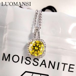 Naszyjniki luomansi moissanite srebrny naszyjnik 2ct 2ct żółty niebieski zielony różowy test diamentowy s925 Biżuteria