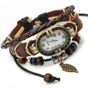 Armreifen Neue gewebte Vintage-Leder-Armbanduhr für Herren und Damen, Lederuhr, Kuh-Leder-Armband, Handgelenk-Blatt-Uhren