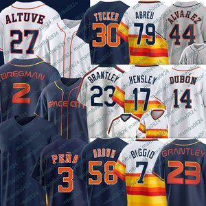 27 José Altuve Baseball Jerseys Astros Alex Bregman Jeremy Pena Yordan Alvarez Chael Brantley Hunter Brown Framber Valdez Kyle Tucker Jose Abreu Craig Biggio