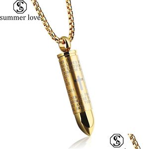 Pendant Necklaces Creative Necklace For Men Engraved Cross Lord Bible Prayer Stainless Steel Cremation Ashes Gift Drop Delivery Jewe Dhbax