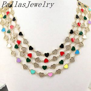 Halsband 5st Gold Plated Emamel Rainbow Multicolor Love Heart CZ Crystal Necklace Jewelry Choker Romantic Jewelry Gift