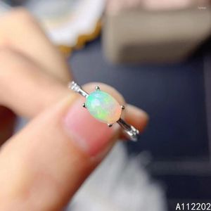 Cluster Rings Vintage Lovely Natural Opal Ring 925 Стерлинговое серебряное серебряное инкрустация Женских драгоценных камней Простая свадебная свадебная вечеринка подарка