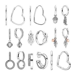 Huggie 925 Sterling Silver Hoop Earrings For Women Fine Jewelry Zircon Stones Infinity Love Double Hearts Conch Shell Acorn Leaf Gifts