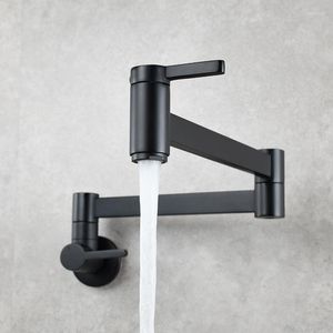 Kitchen Faucets Tuqiu Pot Filler Tap Wall Mounted Foldable Faucet Single Cold Hole Black Sink Rotate Folding Spout Gold Brass