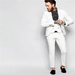 Men's Suits 2023 High Quality Customized Single Button White Men's Suit Shawl Lapel Groom Fashion Wedding 3-Piece Set(Coat Pants Vest)