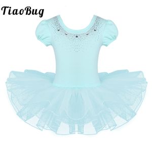 Dancewear Girls Short Sleeve Ballet Dance Tutu Dress Kids Gymnastics Leotard Stage Performance Dancewear Costume 230520