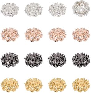 Componenti 50 pz Multipetalo Fiore Ottone Bead Caps End Micro Pavimenta Cubic Zirconia Bead Cap per Orecchino Gioielli Fai da Te Che Fanno Accessori