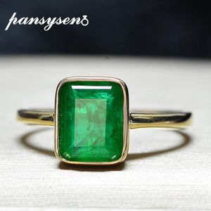 Rings PANSYSEN New Arrival Solid 925 sterling silver rings for women 6x8MM Emerald Gemstone Party Yellow Gold Color Fine Jewelry Ring