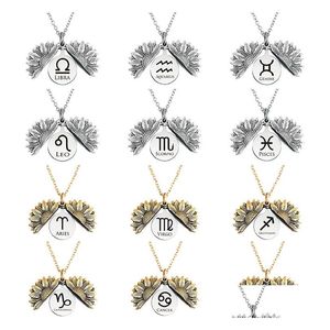 Pendant Necklaces Good Design 12 Zodias Sun Flower Necklace Stainless Steel Circle Card Special Shape Gold Sliver Color Fashion Twee Dhbcw