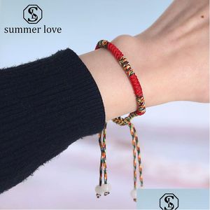 Kedja bohemisk etnisk mode flätad armband för kvinnor män lycklig röd rep sträng handgjorda vävda valentiner dag smycken gåva droppe dh67i