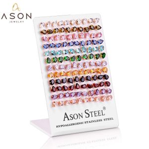 Stud ASONSTEEL Wholesale 60 Pairs/lot Colorful Oval Stone Stud Earrings Stainless Steel Fashion Earring Jewelry