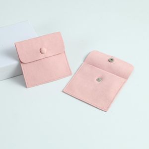 Lådor 20 mikrofiber snap -knapppåse rosa bröllop favorit väskor veet smycken ring brosch halsband förpackning arrangör kuvertväska