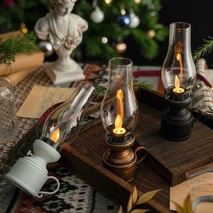 Nyhetsartiklar Vintage Flameless Candle Lamp Retro Night Light Candlestick Desktop Decoration Candle Holders Party Table Bedroom Decor Gifts G230520