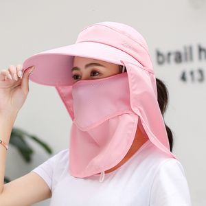 ワイドブリム帽子バケツ帽子女性夏の太陽帽子UV保護サイクリング首フラップショール帽子屋外保護フェイスメッシュ通気性キャップ230519