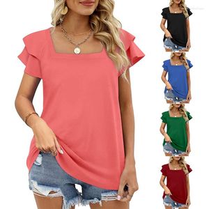 Женские футболки Summer Женская футболка с твердым цветом повседневное квадратное воротнич