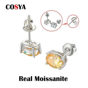 Stud Cosya 1 Carat Oval 5*7mm szmaragdowe kolczyki z diamentami żółtych moissanite dla kobiet 100% 925 Srebrne prezenty biżuterii