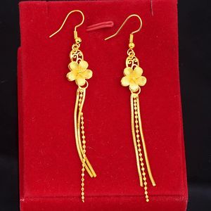 Серьги из настоящего желтого золота 18 карат с кисточками и цветком, серьги-капли для женщин, романтические свадебные украшения, роскошный подарок
