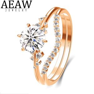 Pierścienie 10K Rose Gold 6,5 mm Moissanite Bezel Zestaw Zestaw zaręczynowy Zestaw Zestaw Kobiet Minimalistyczny pasjans Ruby Wedding Anniversary Pierścień Obietnica