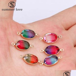 Charms Gradient Färg Oval Glass Pendant Charm för armband Halsband Högkvalitativ DIY -smycken Makande Drop Leverans Fynd Component DHFCT