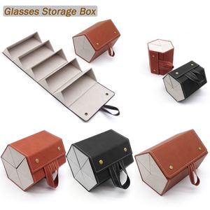 Sunglasses Cases Portable Glasses Organizer Storage Wall Hanging Bag Eyeglass Display travel Folding PU Leather Home 230519