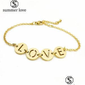 Carta de personalidade da cadeia Love Love Stainless Steel Bracelets Acessórios de joias de jóias Moda Crystal Gold for Women Wrist Drop Delivery Dhiqn