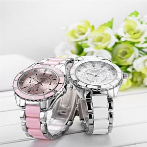 SkyLove8 Empfohlen hochwertiger Longbo Drei-Augen-Stahlgürtel Keramik Frauenkleid Watch Herrenmodes wasserdichte Lumin243f